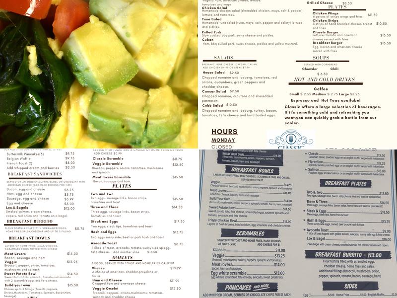 Classic Kitchen Cafe Menu