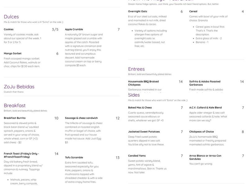 ZoJu Foods Menu