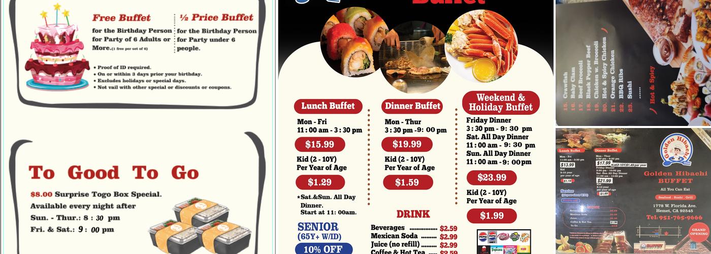 GOLDEN HIBACHI BUFFET Menu