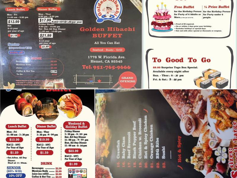 GOLDEN HIBACHI BUFFET Menu