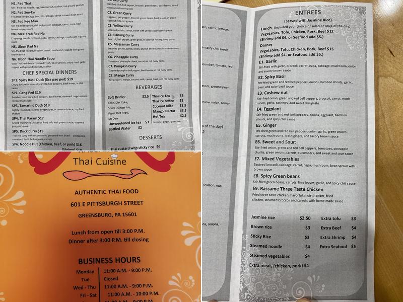Rassame's Thai Cuisine Menu