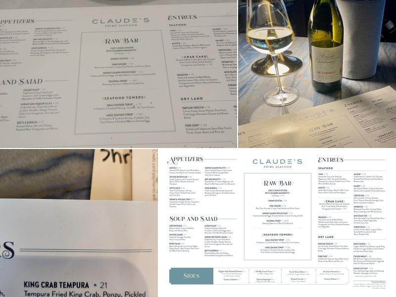 Claude's Prime Seafood Menu