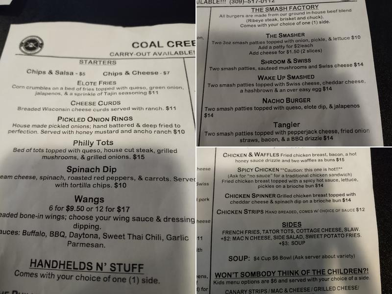 Coal Creek Inn Menu