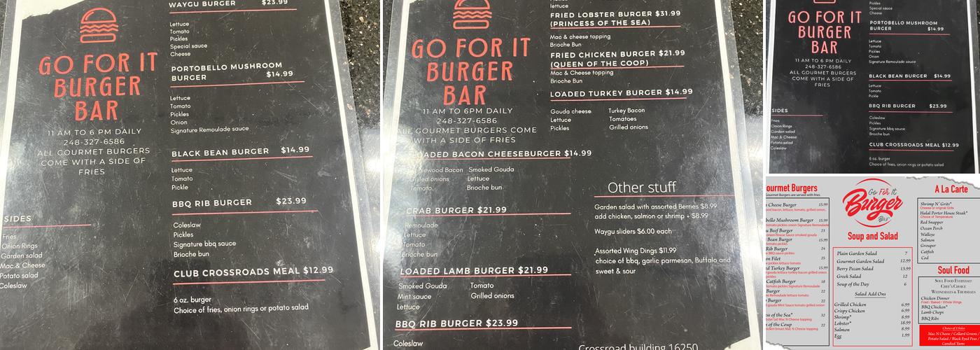 Go For It Burger Bar Menu