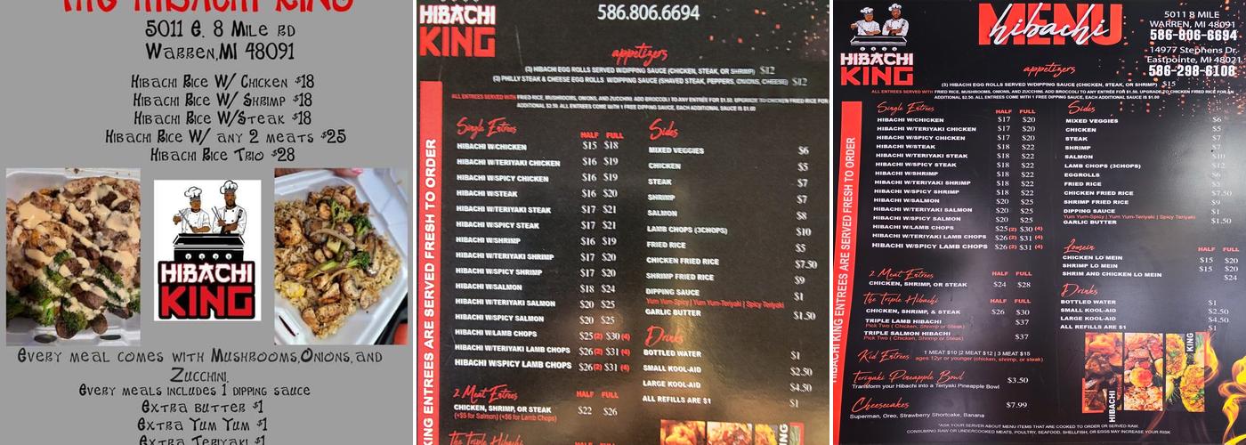 Hibachi King Menu