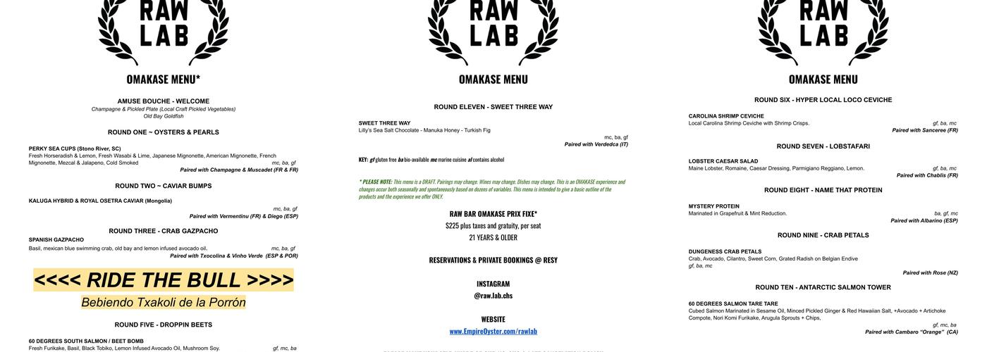 Raw Lab Menu