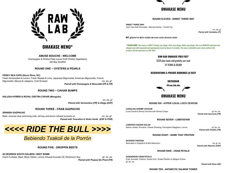 Raw Lab Menu