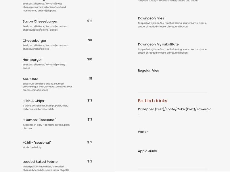 The Dawngeon - Deliciousness on the Go Menu