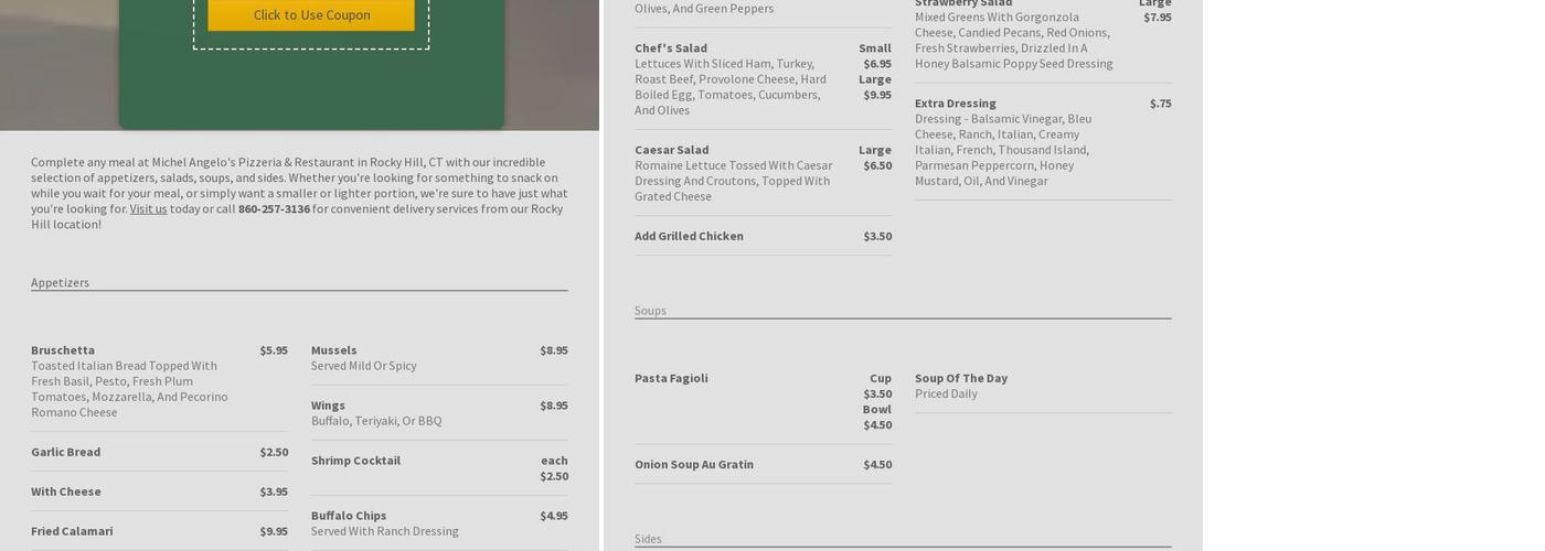 Michel Angelo's Pizzeria Menu