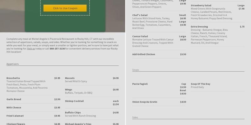 Michel Angelo's Pizzeria Menu