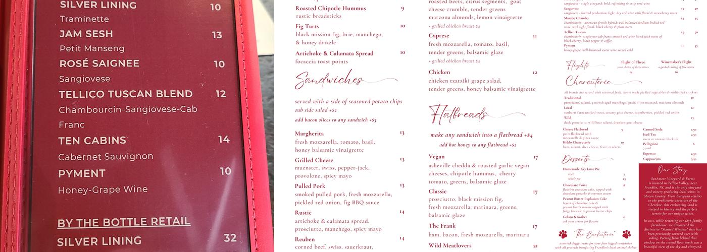 Slanted Window Tasting Station Menu