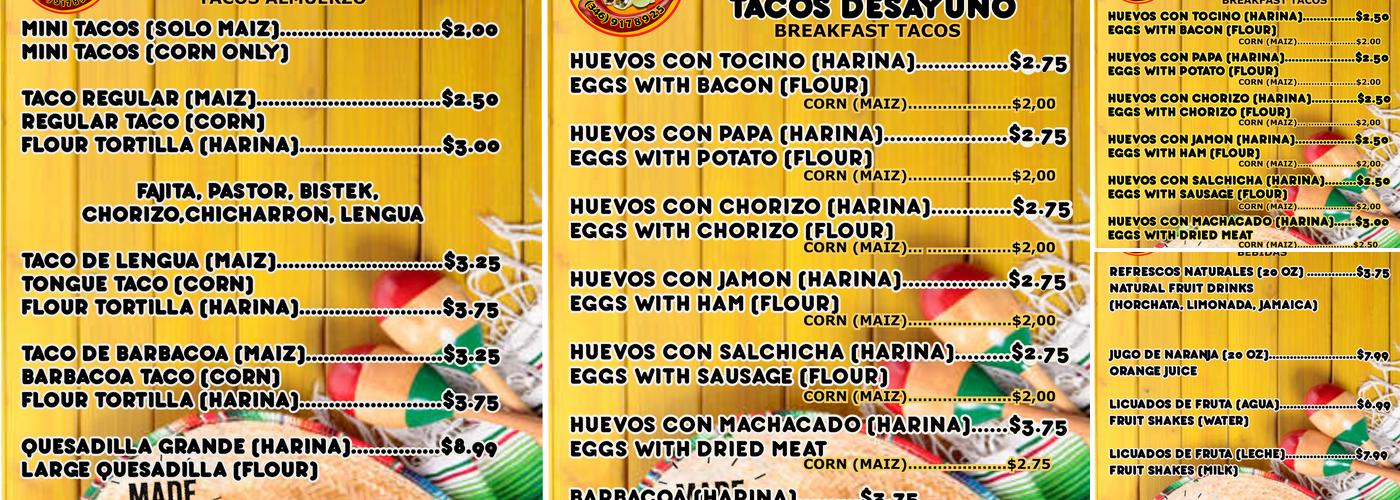 Taqueria Nuevo Leon Y mas Menu