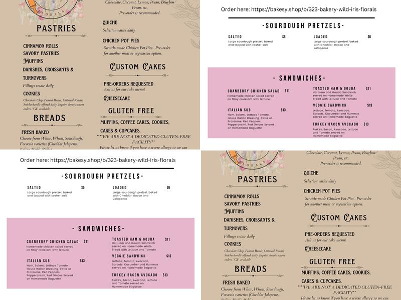 323 Bakery Menu