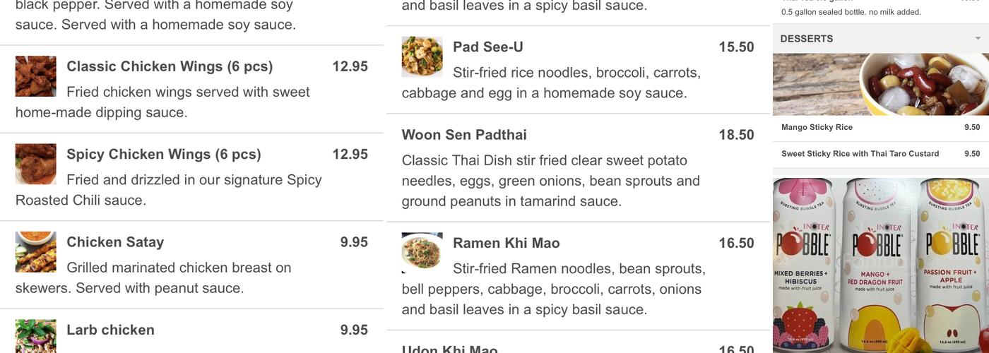 Cloud Thai Kitchen Menu