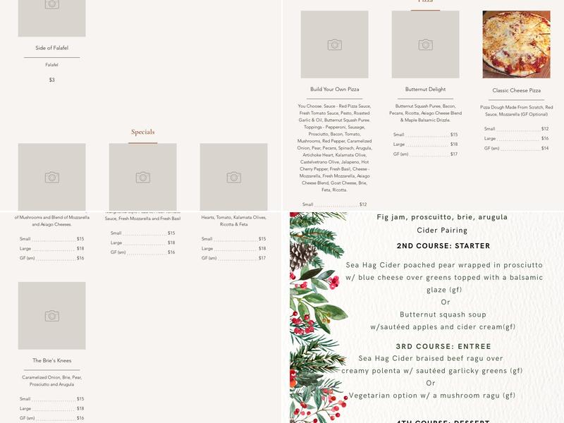 Shift Wood Fired LLC. Menu