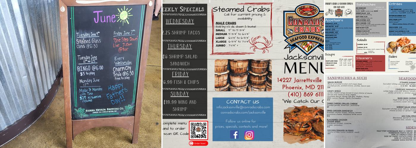 Conrads Crabs Seafood Express - Jacksonville, MD Menu