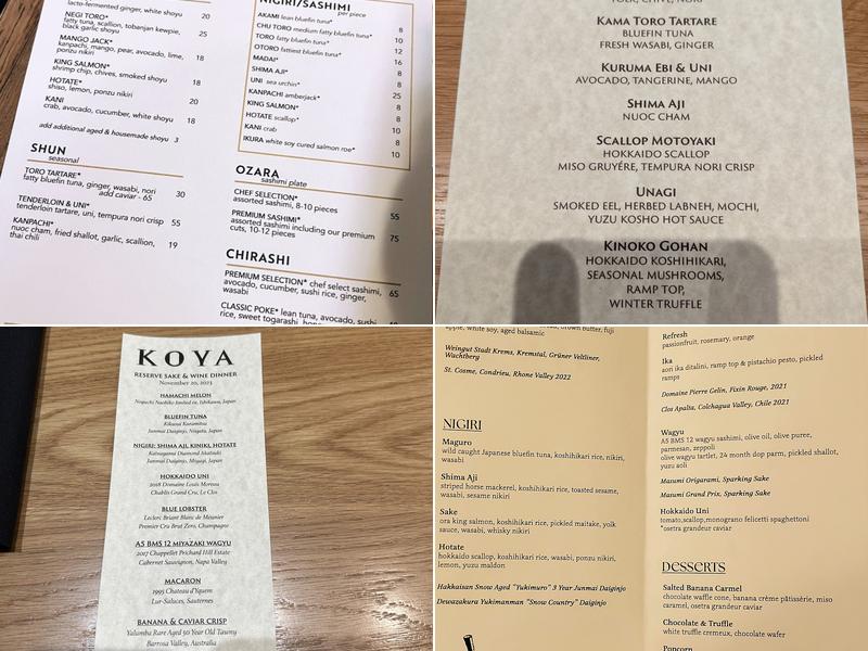 Koya Menu