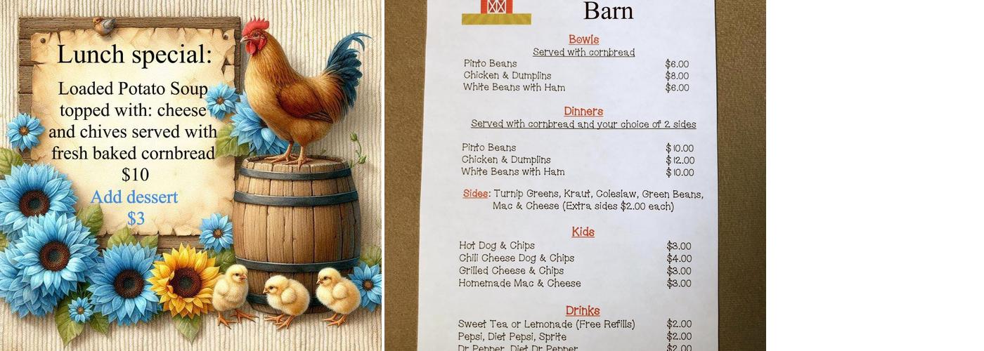 The Oneida Primative Barn Menu