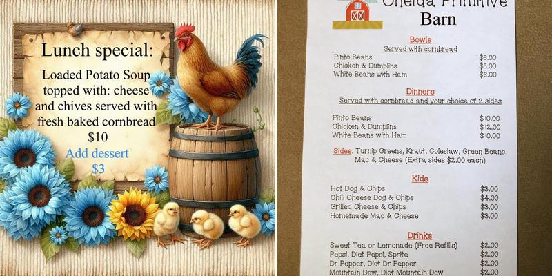 The Oneida Primative Barn Menu