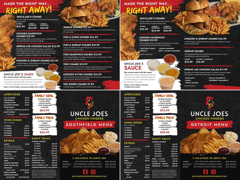 Uncle Joe's Chicken Fingers Menu