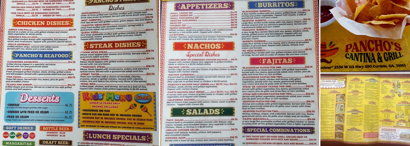 Pancho's Cantina & Grill Menu