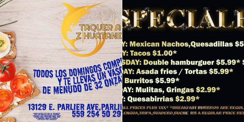 Taqueria Zihuatanejo Reedley Menu