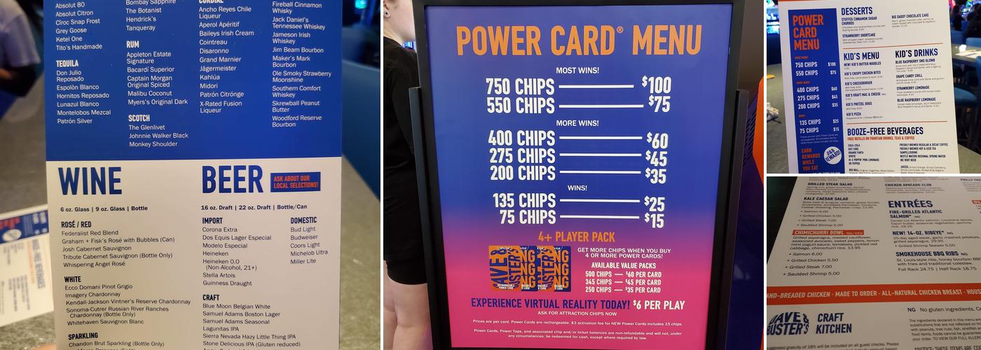 Dave & Buster's Menu