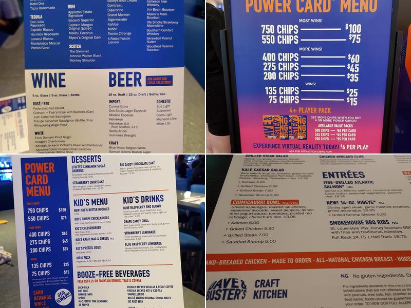 Dave & Buster's Menu
