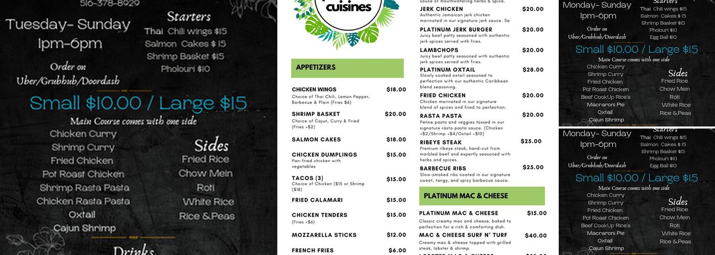 Platinum Cuisines Menu