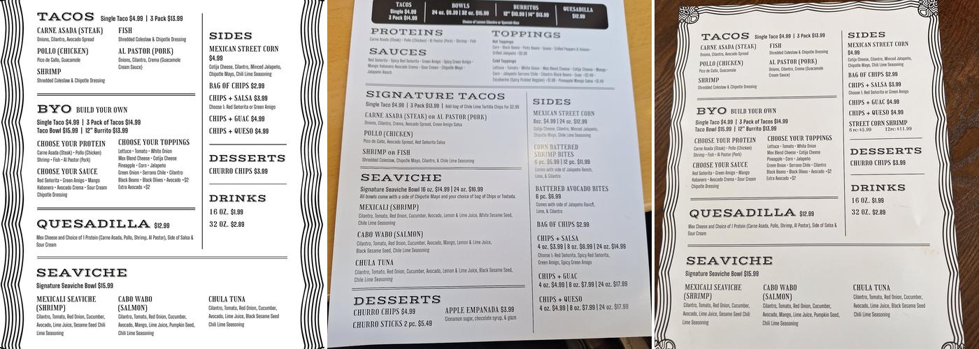 Seaviche Tacos & Bowls Menu