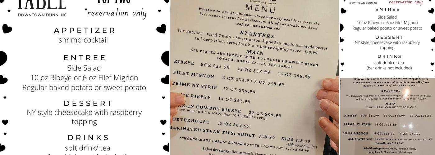 The Butcher's Table Menu