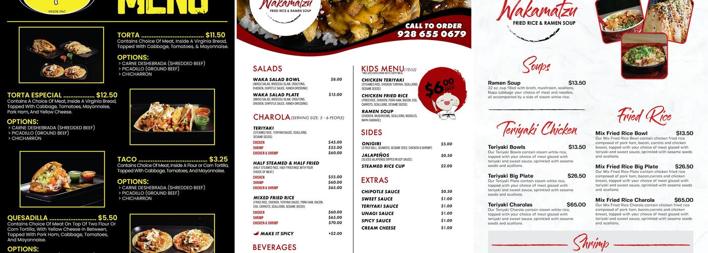 Wakamatzu Fried Rice & Ramen Soup Menu