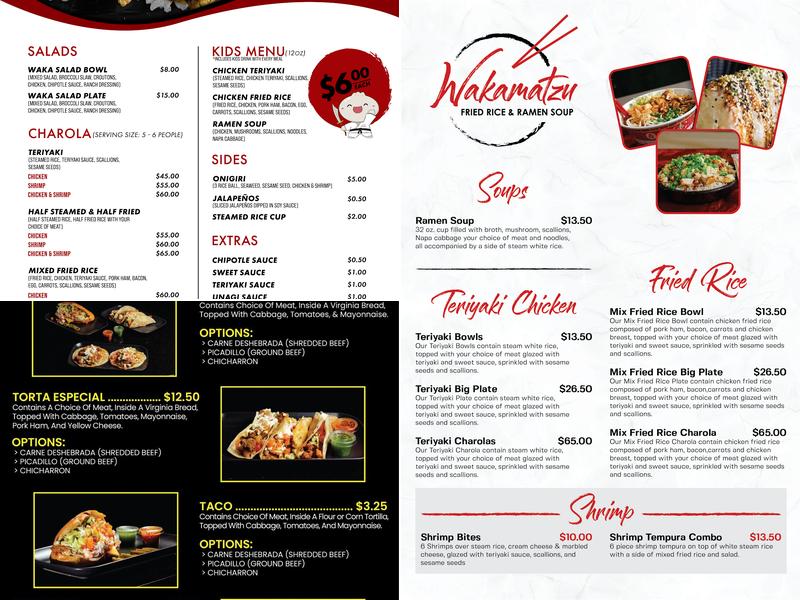 Wakamatzu Fried Rice & Ramen Soup Menu