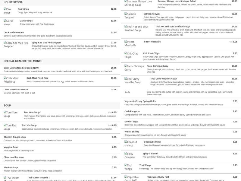 Thai Kitchen29 Menu