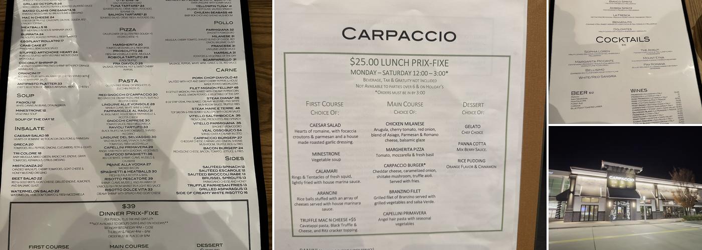 Carpaccio Menu
