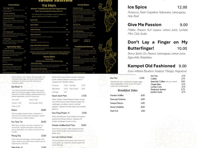 Khmai Menu