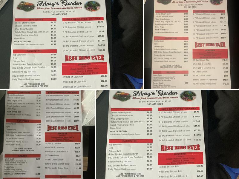 Mary’s Garden Menu