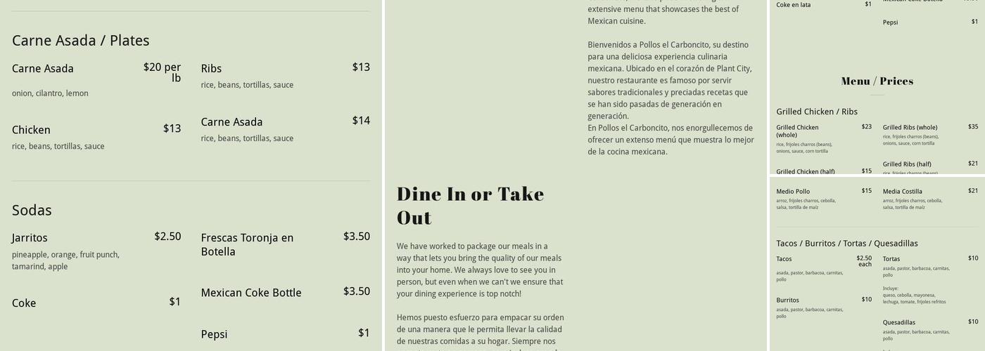 Pollos El Carboncito Menu