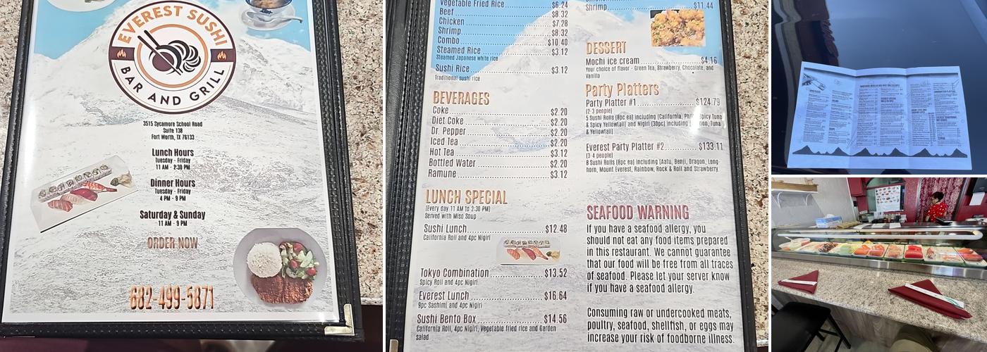 Everest sushi Bar and grill Menu