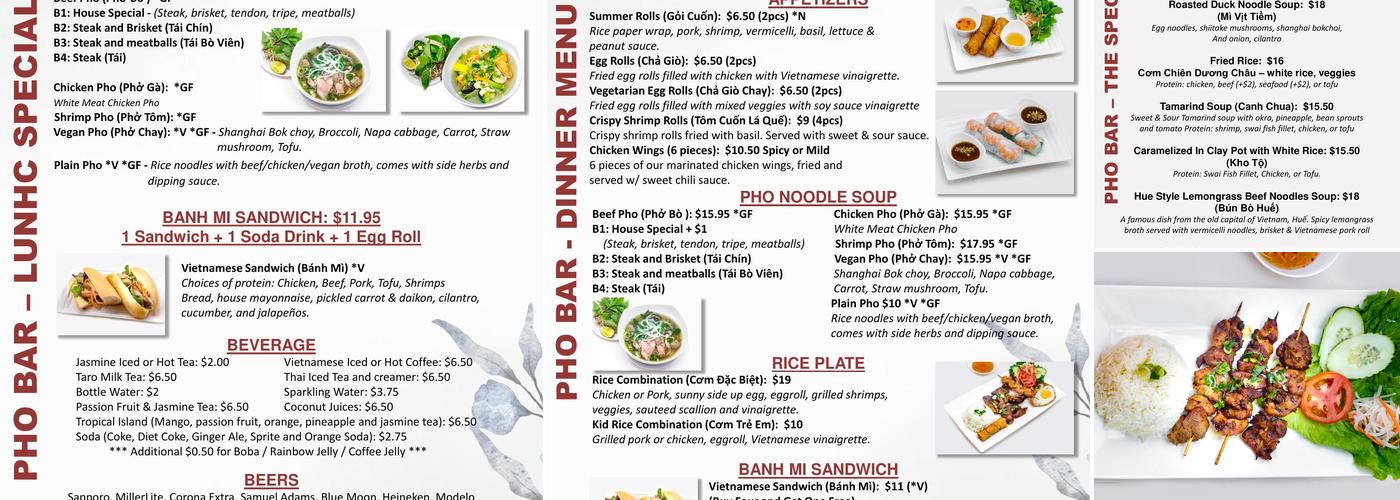 Pho Bar Menu