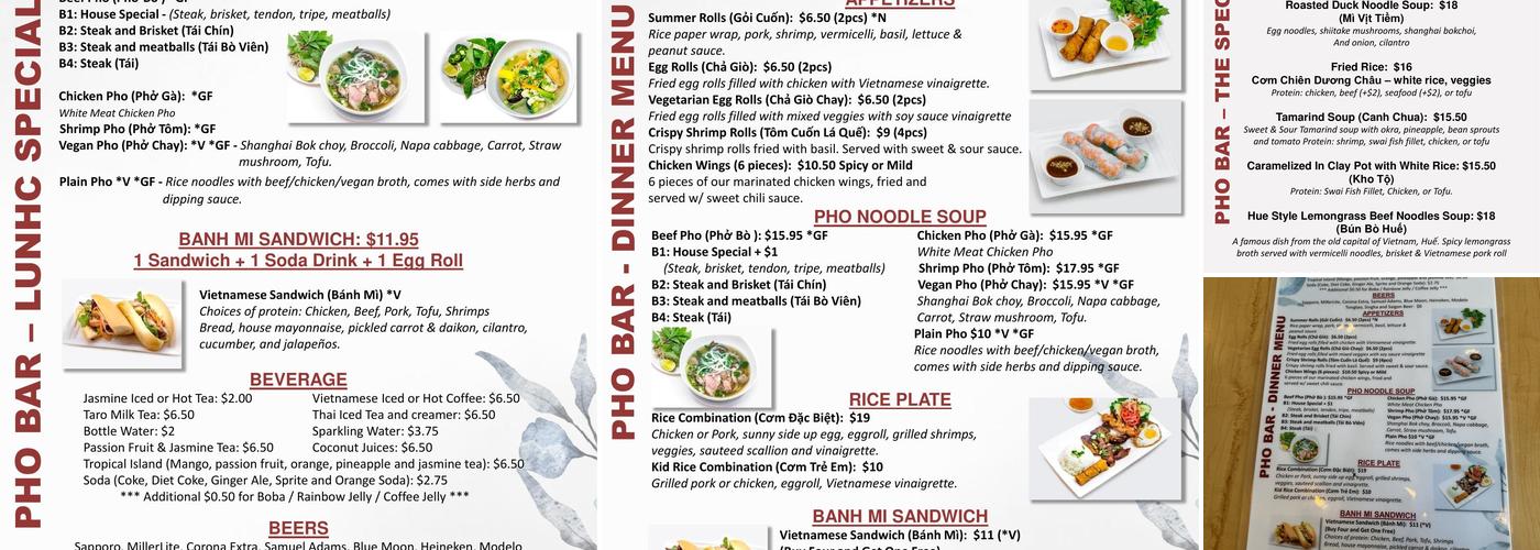 Pho Bar Menu
