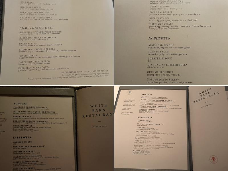The White Barn Inn Restaurant Menu