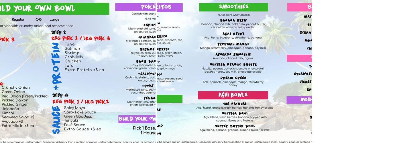 Jessica's Poke Island Menu