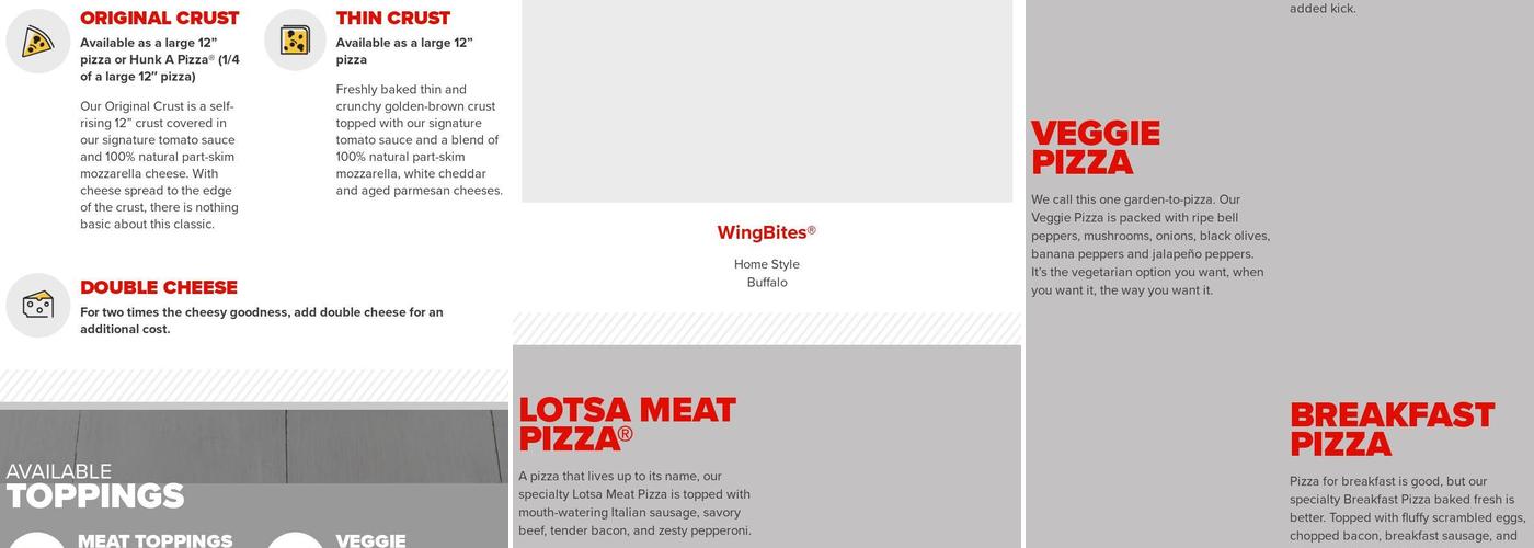 Hunt Brother Pizza Menu