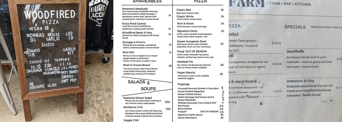 STONE BEND FARM Menu