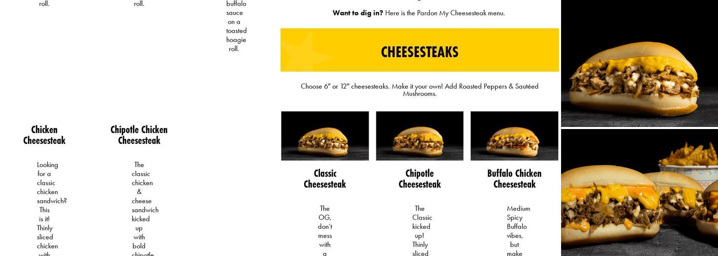 Pardon My Cheesesteak Menu