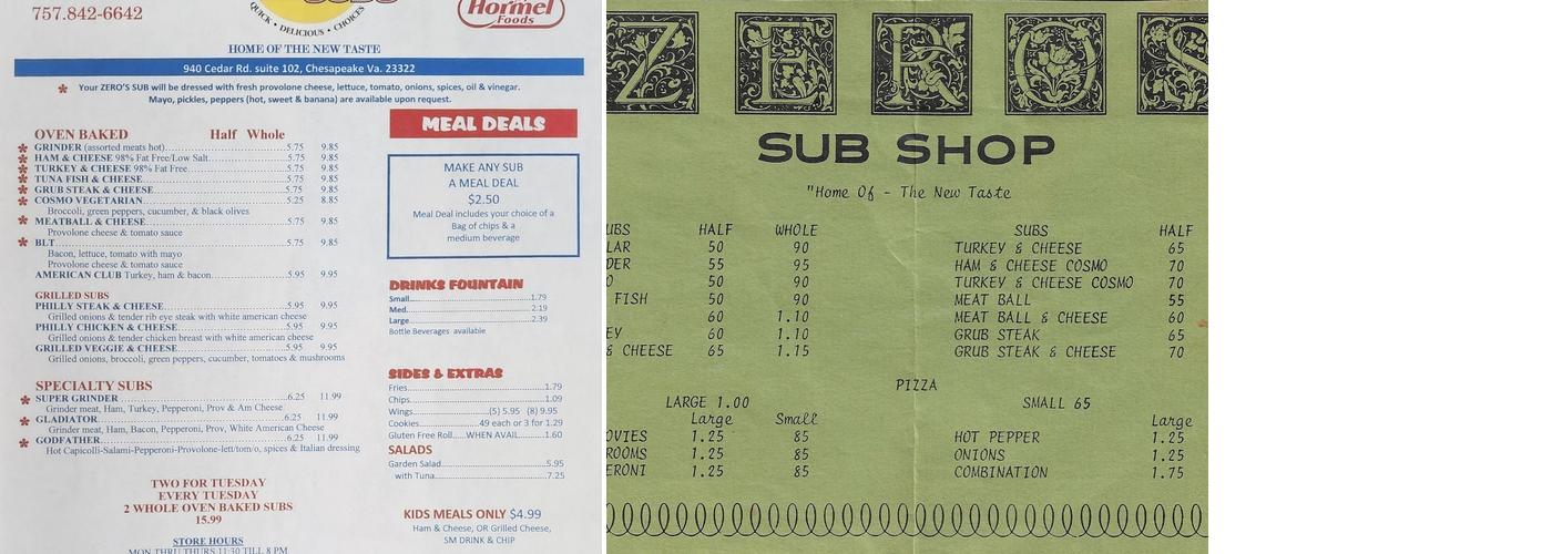 Zeros Menu