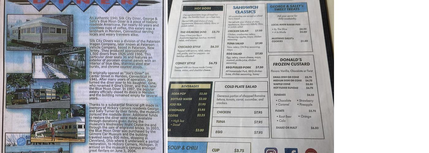 George and Sally’s Blue Moon Diner Menu