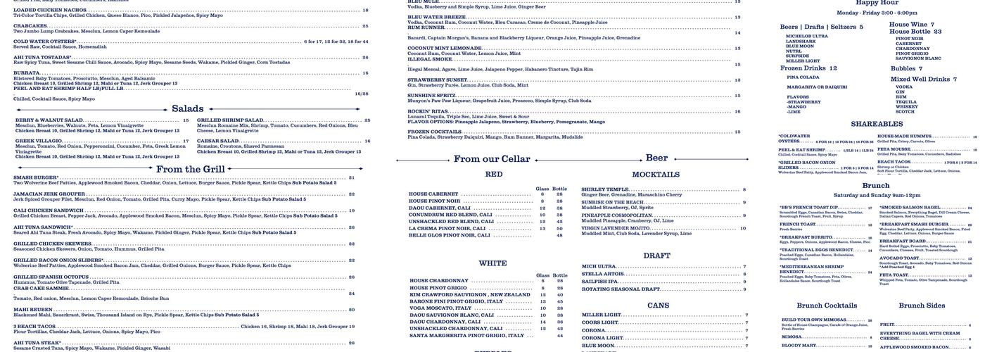 BB's Beach Bar Menu