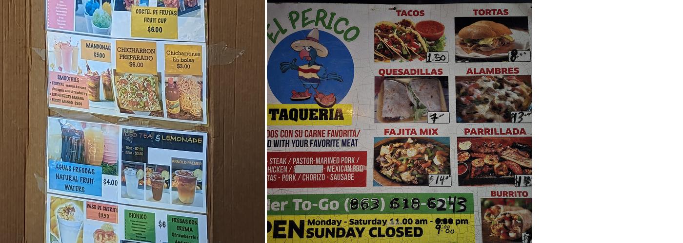 Taqueria el perico Menu